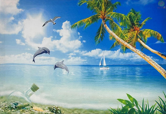 Tablou Canvas cu led, Delfini in Mare, Albastru