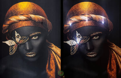 Tablou Canvas cu led, Africana Jamaikana, Gold