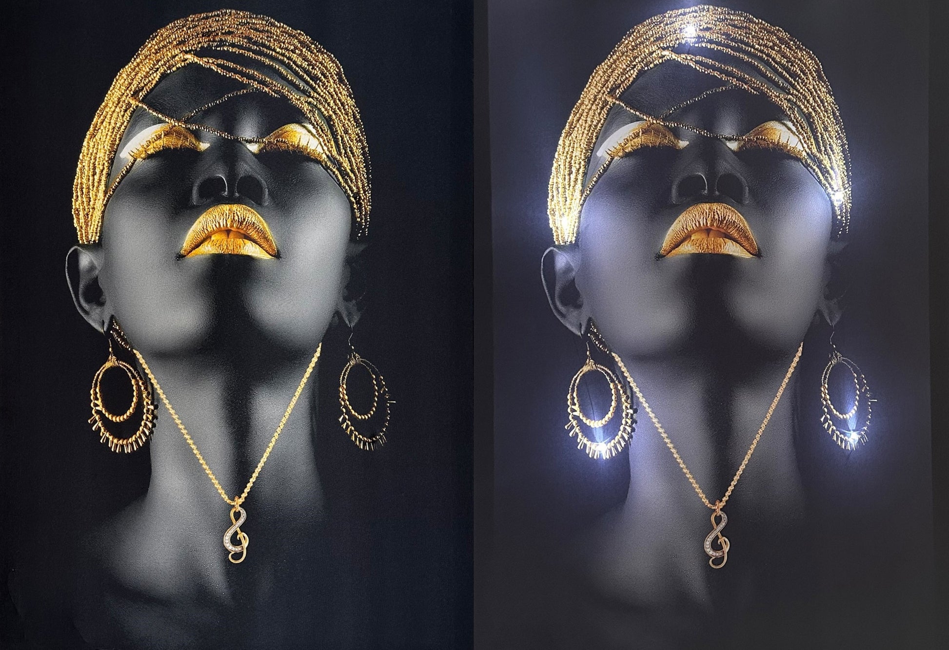 Tablou Canvas cu led, Africana Princess, Gold