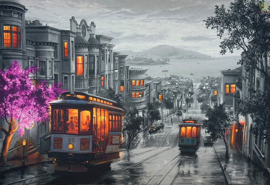 Tablou Canvas cu led, Peisaj Stradal San Francisco, Gold