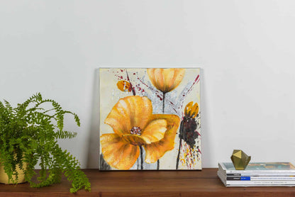 Tablou Pictat Manual Crizanteme Galbene, 40x40 cm, FSC 100%
